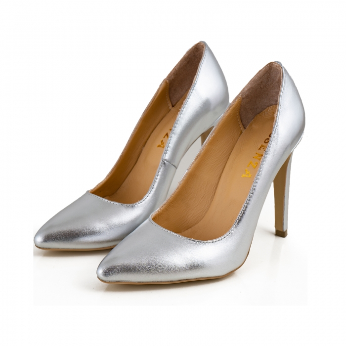 Pantofi Stiletto din piele laminata argintie [4]