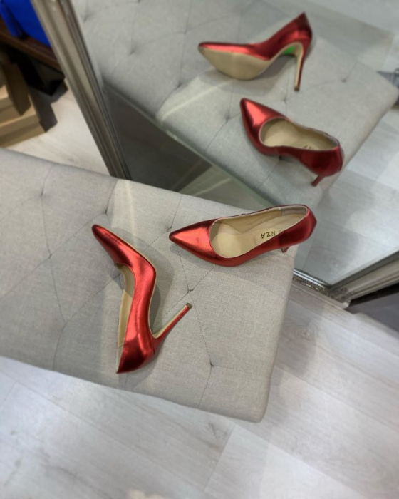 Pantofi Stiletto din piele laminata rosie, cu captusala din piele,si varf ascutit [4]