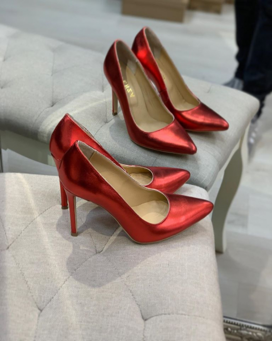 Pantofi Stiletto din piele laminata rosie, cu captusala din piele,si varf ascutit [2]