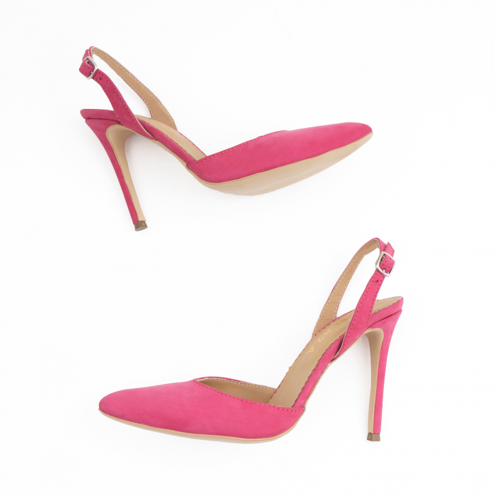 Pantofi stiletto  din piele nabuc roz ciclam [3]