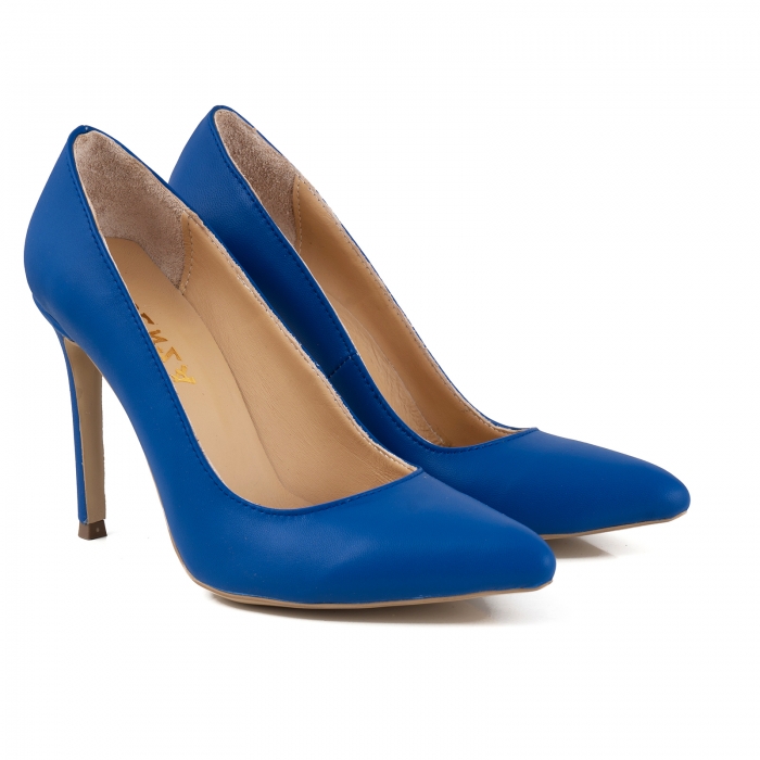 Pantofi Stiletto din piele naturala albastra [3]