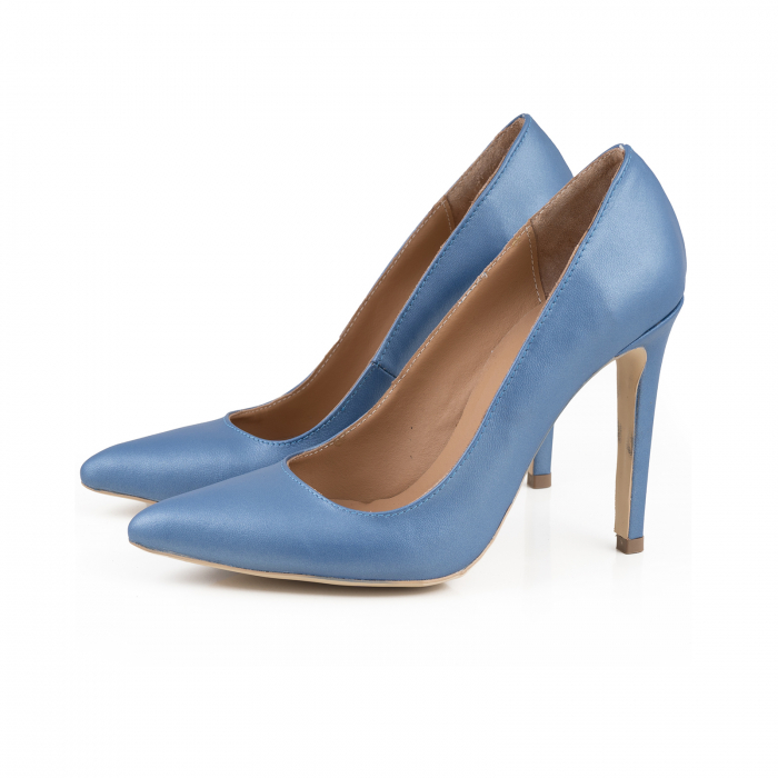 Pantofi Stiletto din piele naturala, albastru deschis sidef [2]