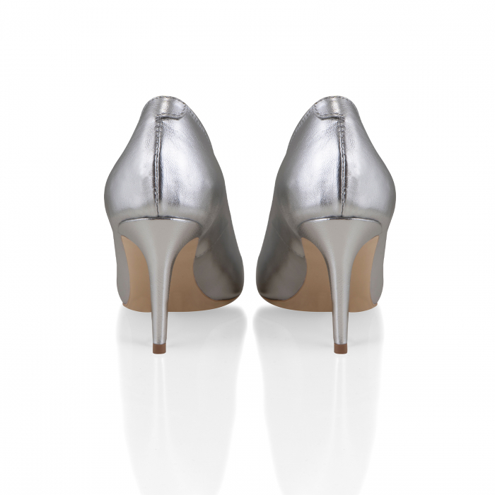 Pantofi stiletto din piele naturala argintie, cu toc de 7 cm imbracat in piele . [5]