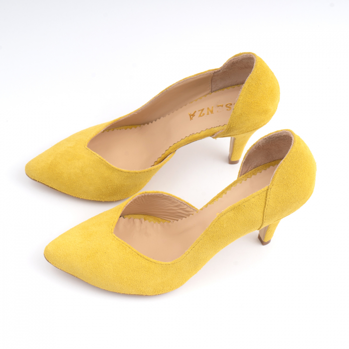 Pantofi stiletto din piele naturala galbena [2]
