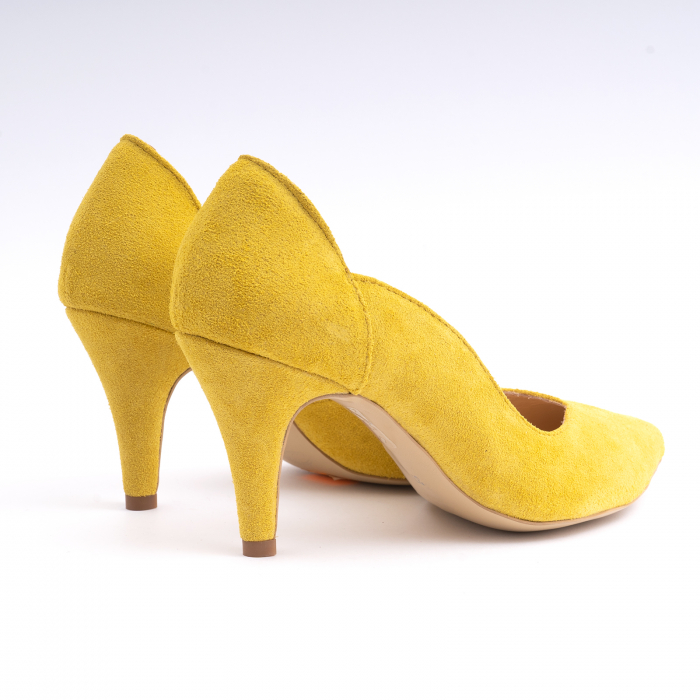 Pantofi stiletto din piele naturala galbena [3]