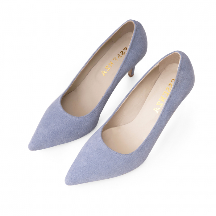 Pantofi stiletto din piele naturala intoarsa gri, cu toc de 7 cm imbracat in piele [3]