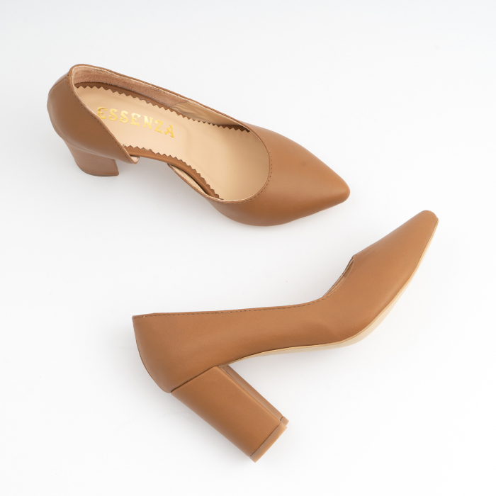 Pantofi stiletto din piele naturala maron camel, cu decupaj interior. [3]