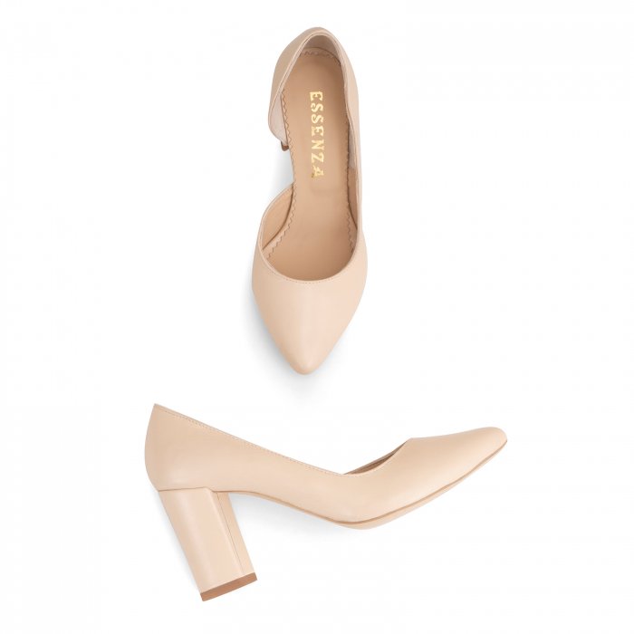 Pantofi stiletto din piele naturala nude, cu decupaj interior. [3]