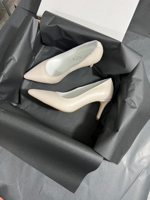 Pantofi stiletto din piele naturala nude, cu toc de 7 cm imbracat in piele . [3]