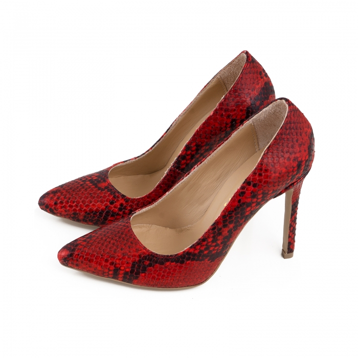 Pantofi Stiletto din piele rosie cu textura de tip sarpe [3]