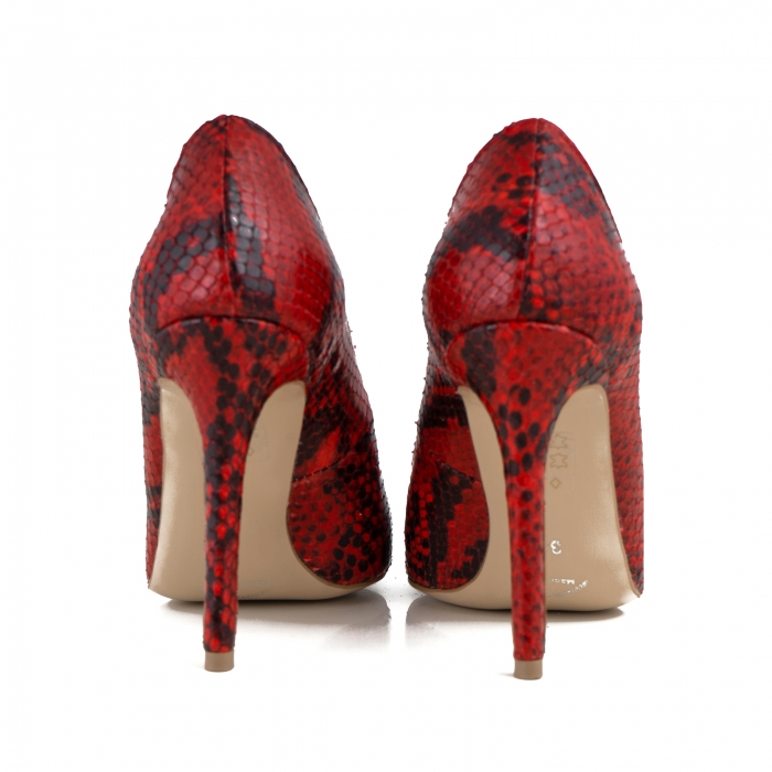Pantofi Stiletto din piele rosie cu textura de tip sarpe [4]