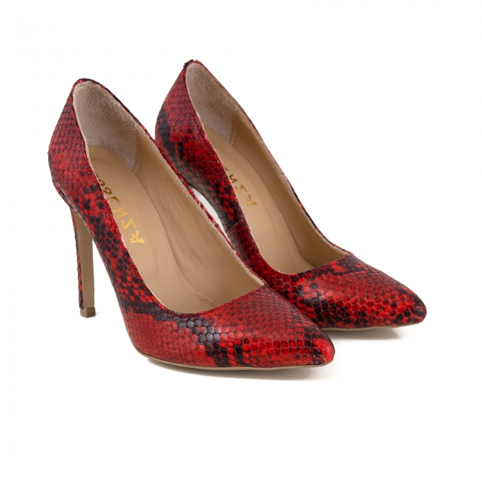 Pantofi Stiletto din piele rosie cu textura de tip sarpe [2]