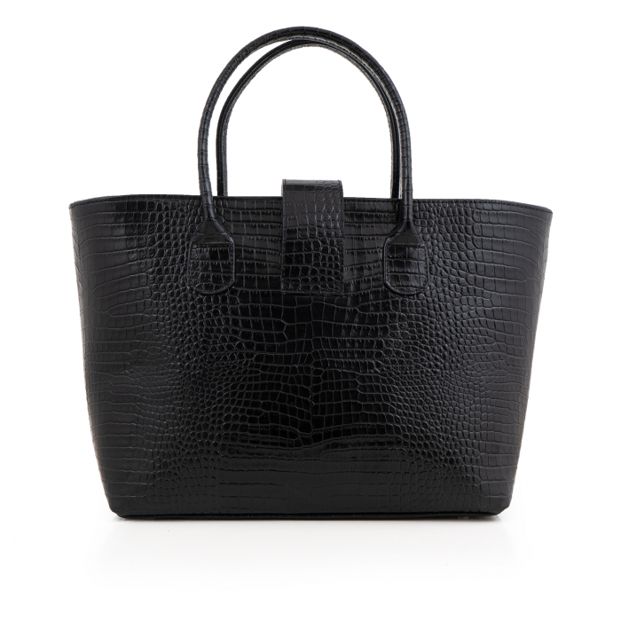 Poseta Diana, din piele cu textura croco, neagra [3]