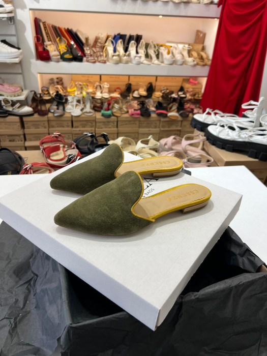 Saboti din piele intoarsa verde si paspol galben [2]