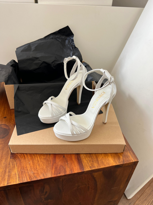 Sandale Anais din piele naturala alba, cu toc de 14cm si platforma de 3cm [2]