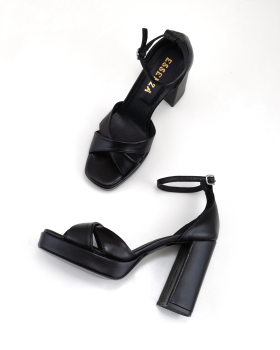 Sandale cu barete in  X , din piele naturala neagra [1]
