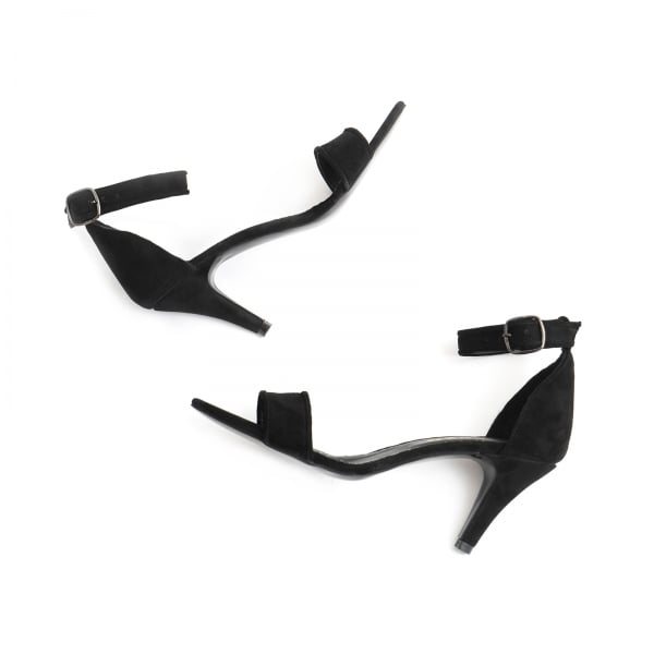 Sandale cu barete paspolate, din piele intoarsa neagra [4]