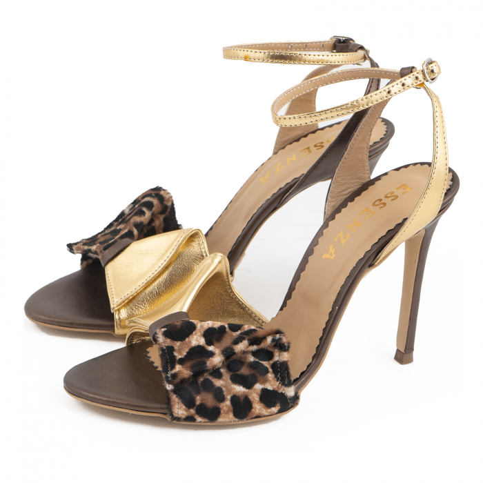 Sandale cu funda, din piele laminata aurie, piele broz sidef si piele de ponei cu animal print [2]