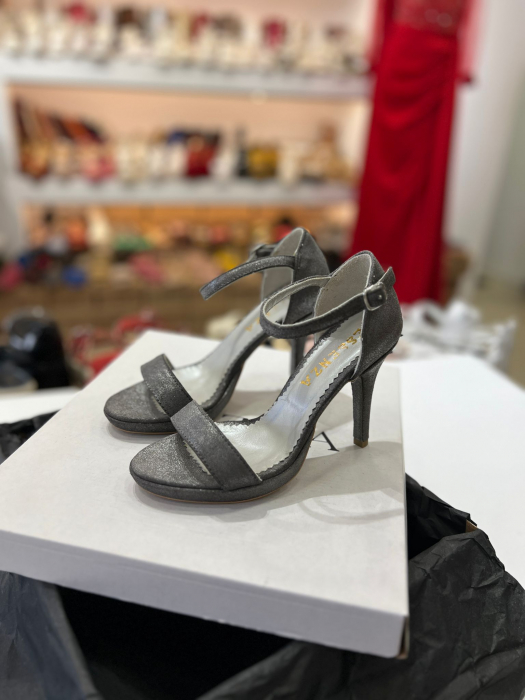 Sandale cu platforma, din piele gri glitter  [3]