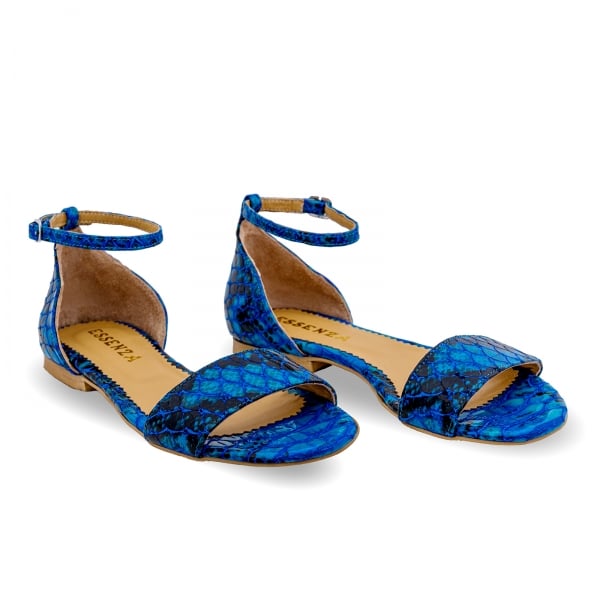 Sandale cu talpa joasa, din piele lacuita in nuante de albastru cu textura de piele de sarpe [2]