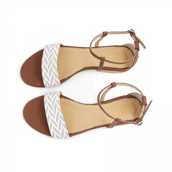 Sandale cu talpa joasa, din piele maron si piele alb/beige [4]