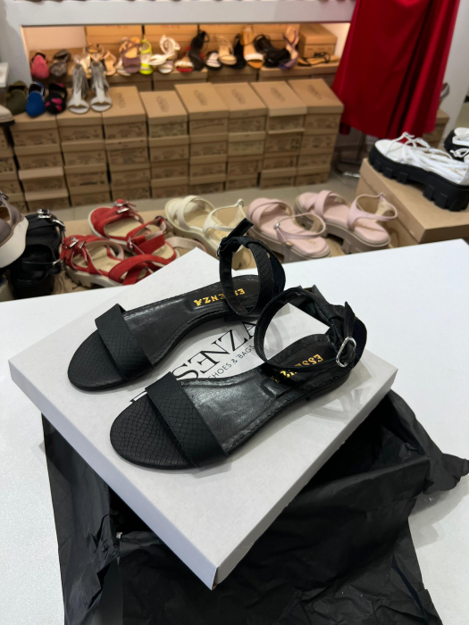 Sandale cu talpa joasa, din piele neagra scu presaj crocodil [2]