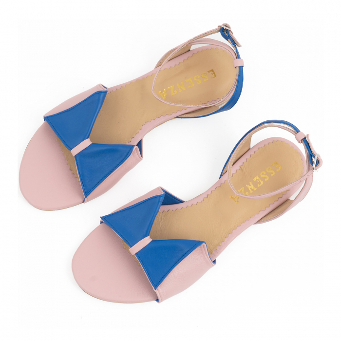 Sandale cu talpă joasă, din piele naturala roz si albastra [3]