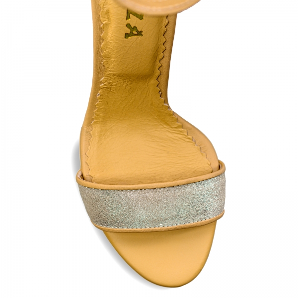 Sandale cu toc gros, din piele naturala nude  si piele glitter [4]