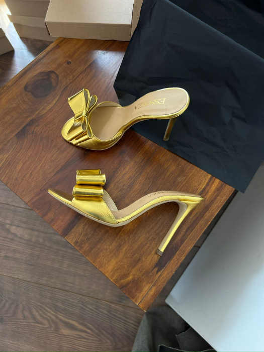 Sandale cu toc ultra thin stiletto din piele aurie [2]