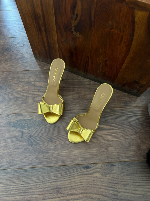 Sandale cu toc ultra thin stiletto din piele aurie [3]