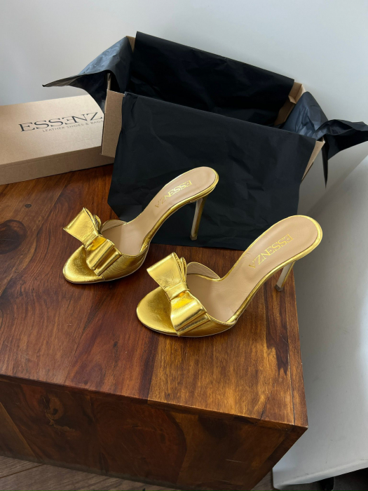 Sandale cu toc ultra thin stiletto din piele aurie [5]