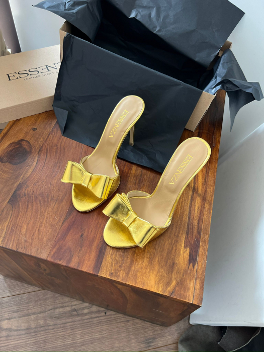 Sandale cu toc ultra thin stiletto din piele aurie [6]