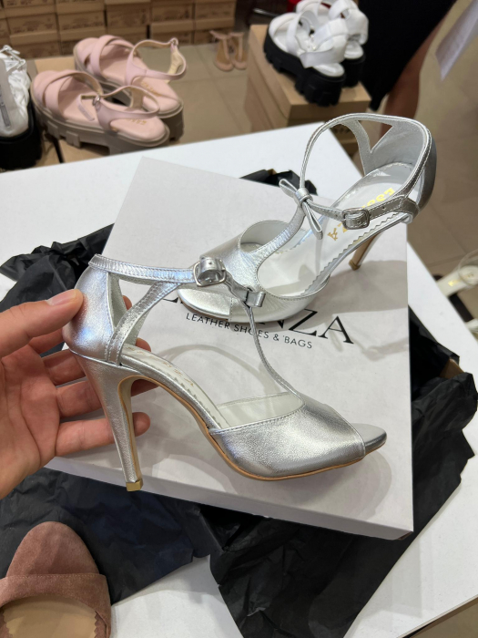 Sandale din piele argintiu platina [3]
