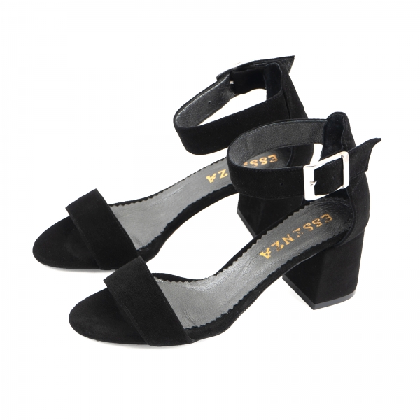 Sandale din piele intoarsa neagra, cu toc gros [2]