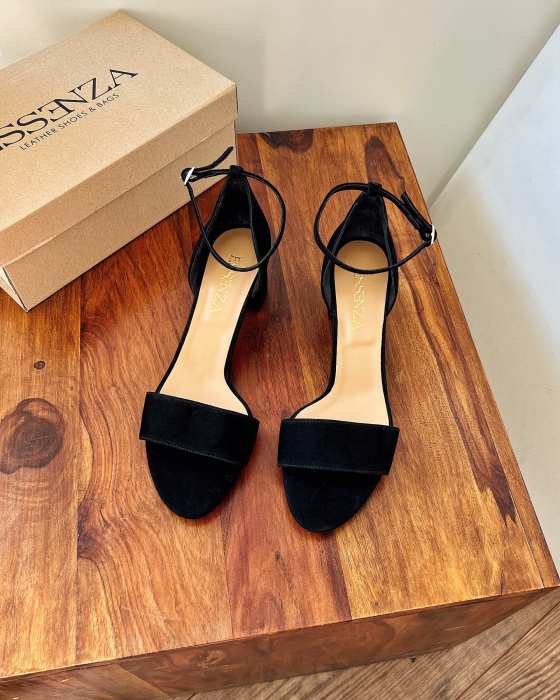 Sandale din piele intoarsa neagra, cu toc patrat de 4cm [2]