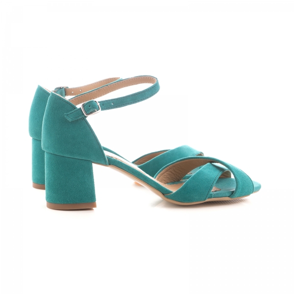 Sandale din piele intoarsa turquoise, cu toc gros [4]
