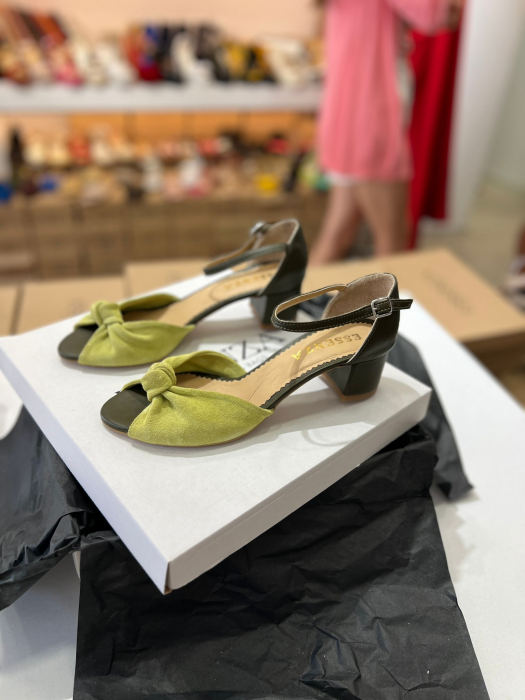 Sandale din piele intoarsa verde si piele box [1]