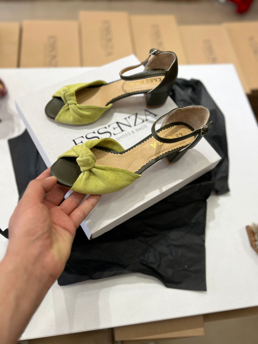 Sandale din piele intoarsa verde si piele box [2]