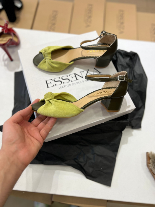 Sandale din piele intoarsa verde si piele box [3]