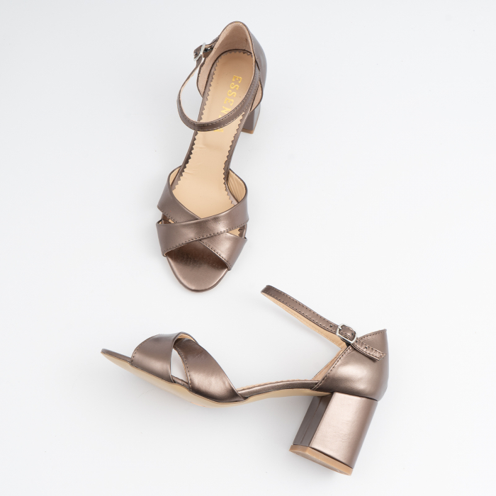 Sandale din piele laminata bronz, cu toc gros [4]