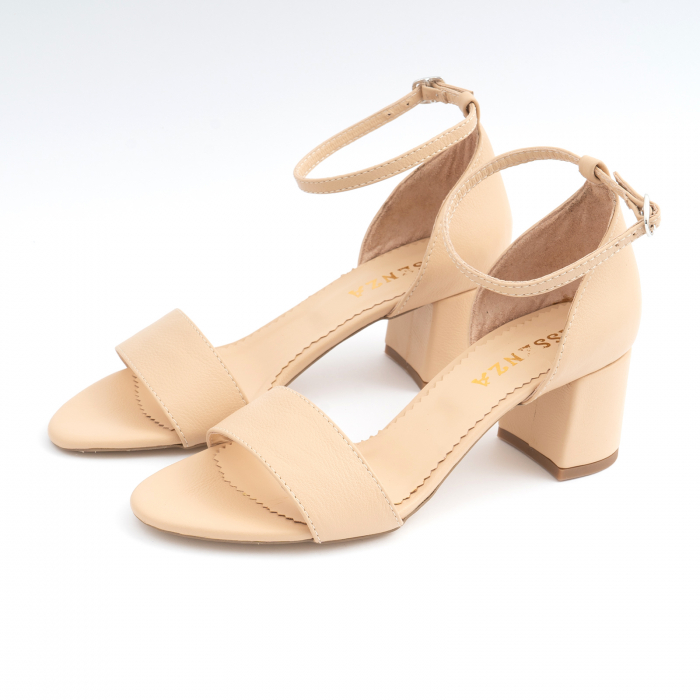 Sandale din piele naturala nude rose, cu toc patrat imbracat in piele [2]