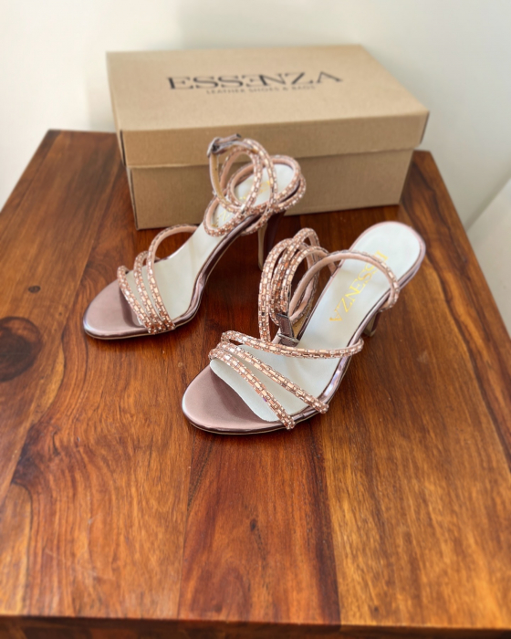 Sandale din piele roz lavanda si cristale rose, toc  stiletto 7cm [3]