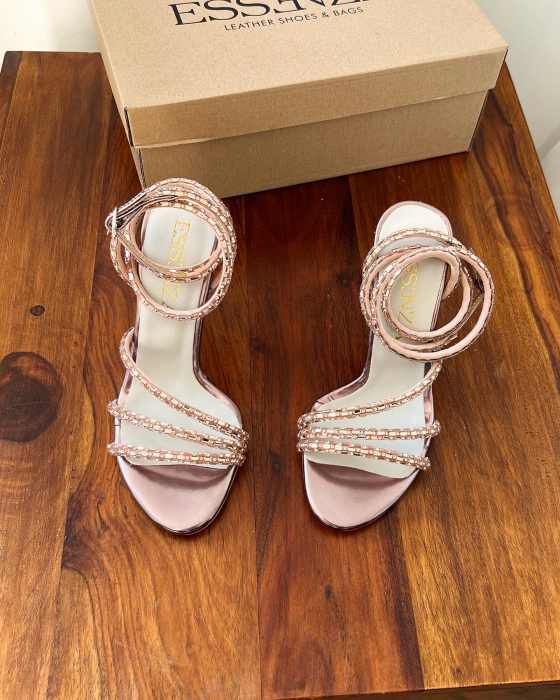 Sandale din piele roz lavanda si cristale rose, toc  stiletto 7cm [1]