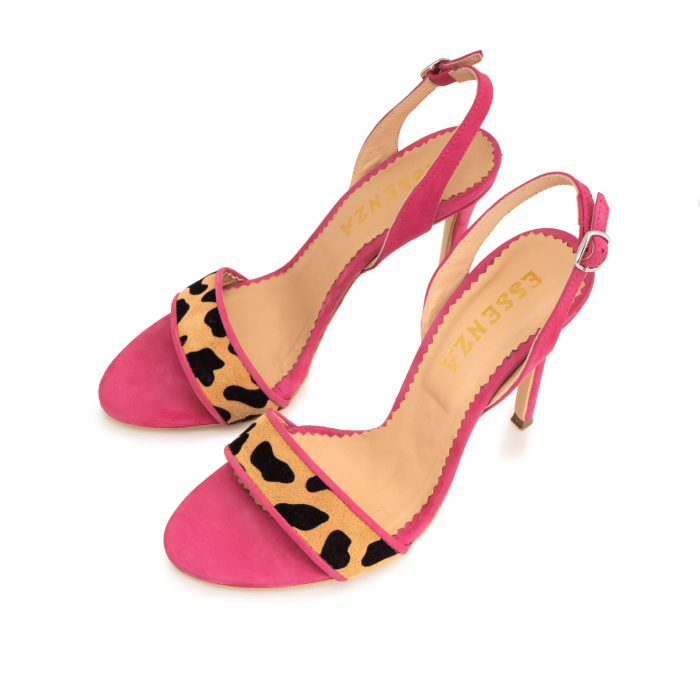 Sandale elegante din piele nabuc roz intens si animal print. [3]