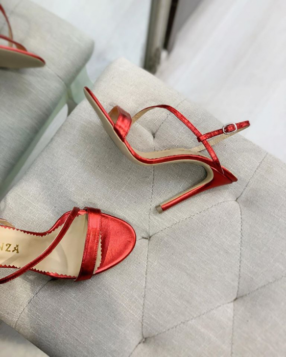 Sandale elegante din piele laminata rosie, cu toc stiletto. [2]