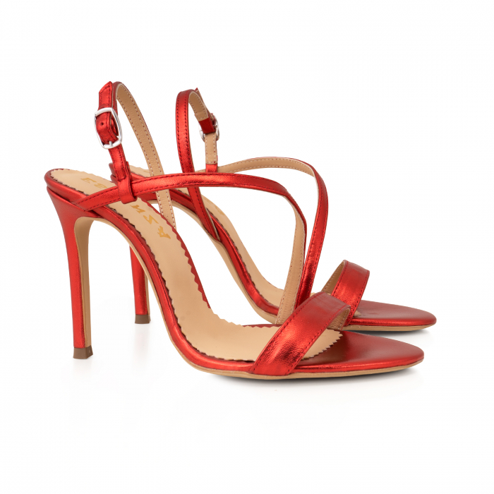 Sandale elegante din piele laminata rosie, cu toc stiletto. [2]