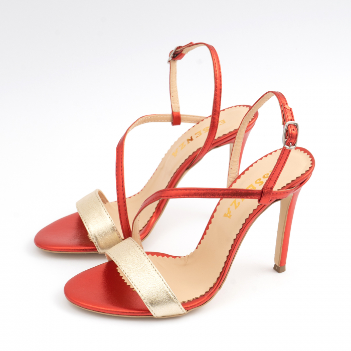 Sandale elegante din piele laminata rosie si aurie, cu toc stiletto [2]