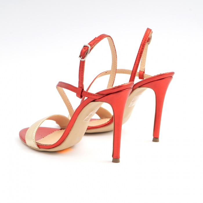 Sandale elegante din piele laminata rosie si aurie, cu toc stiletto [4]