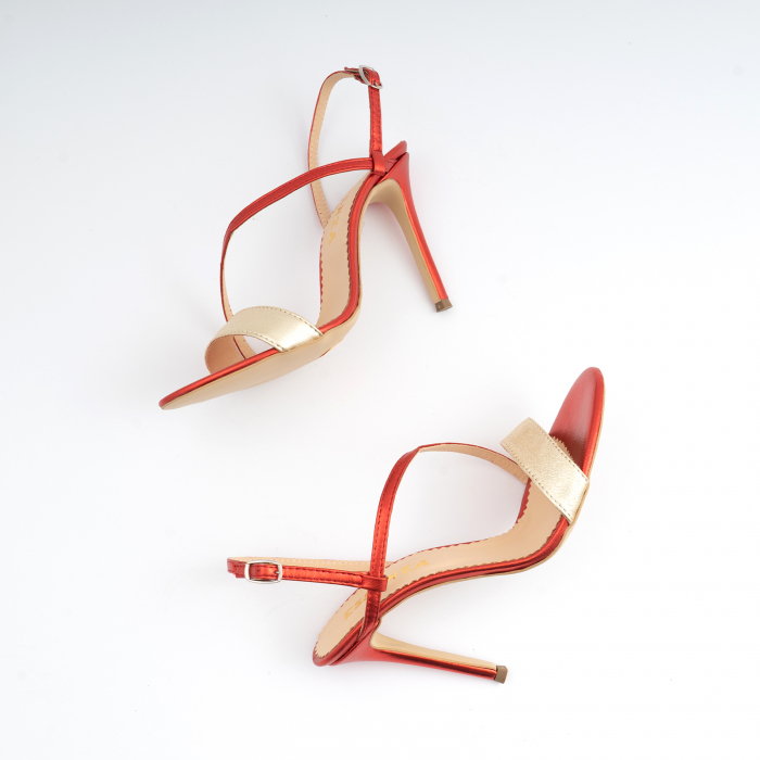 Sandale elegante din piele laminata rosie si aurie, cu toc stiletto [6]