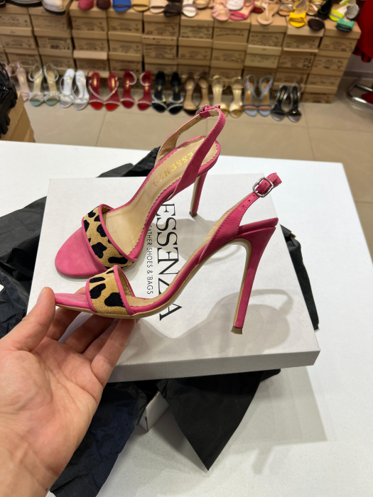 Sandale elegante din piele nabuc roz intens si animal print. [2]